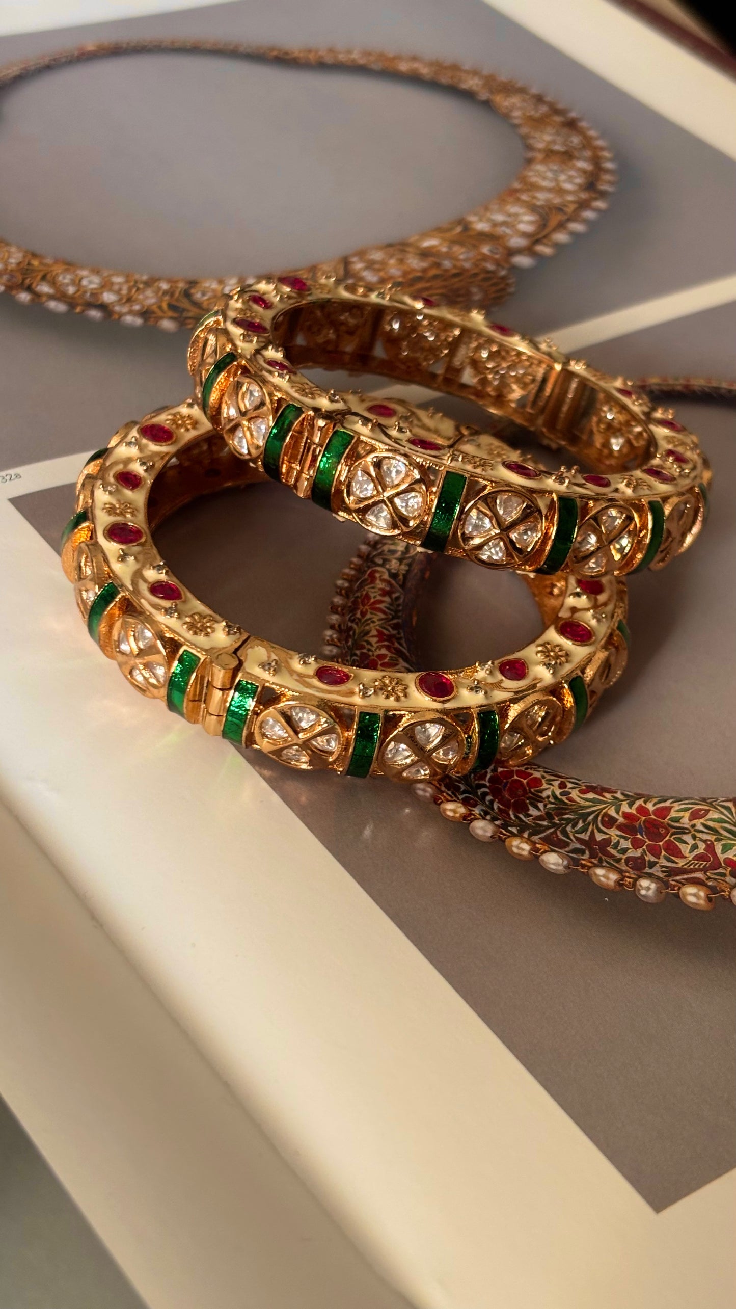 Emerald meena moissanite ruby bangles