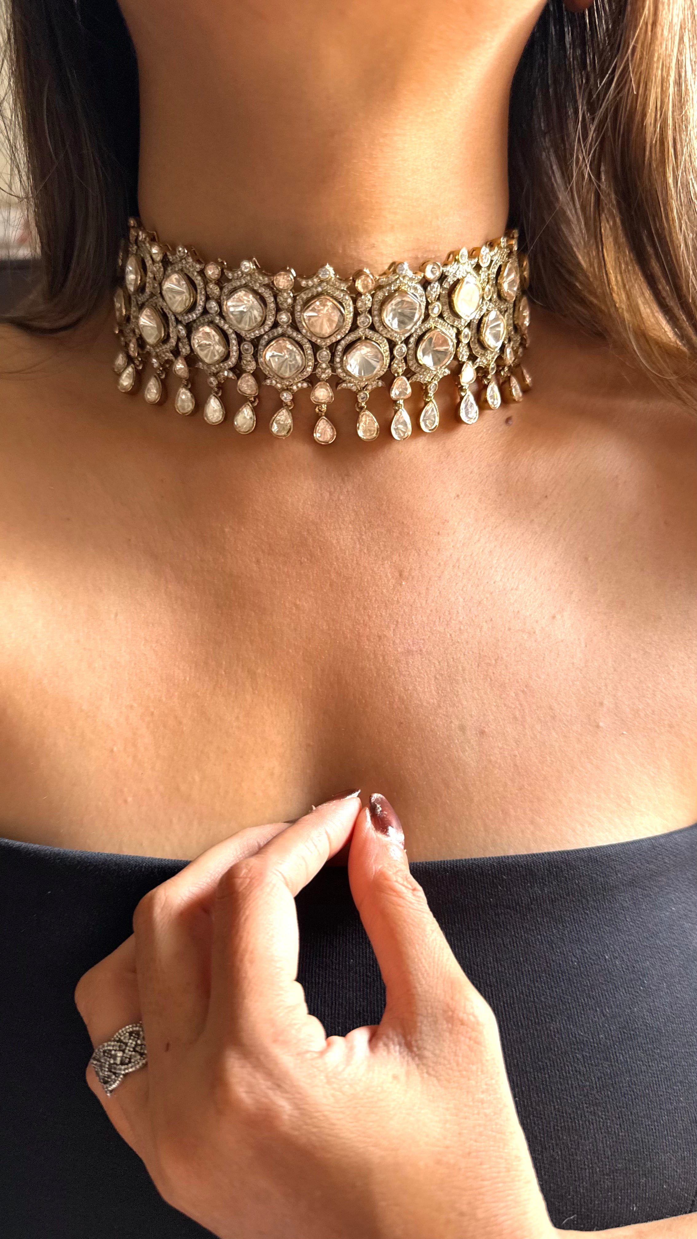 Moissanite polki choker set