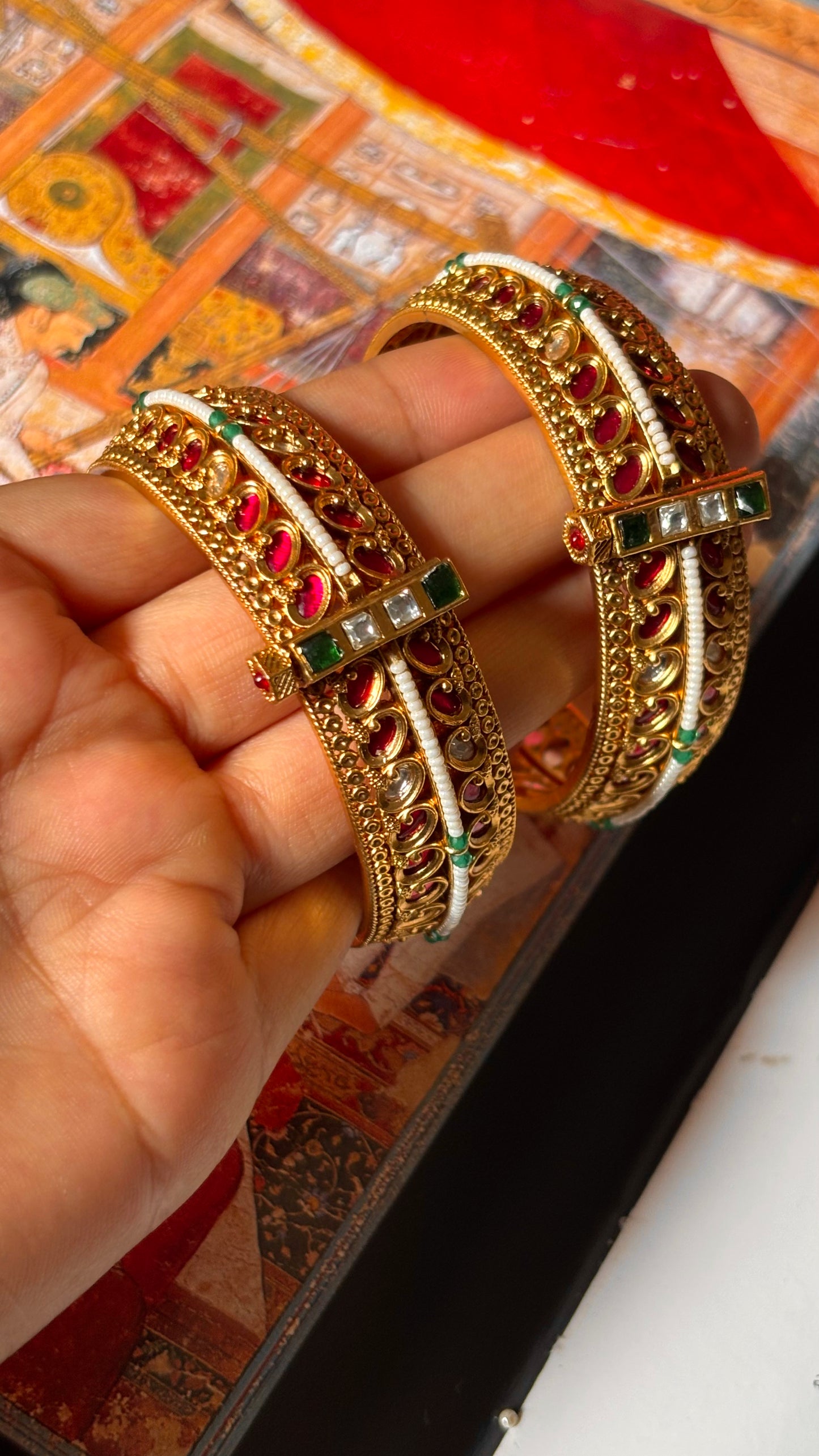 Rani pink ruby & emerald rajwada openable bangles