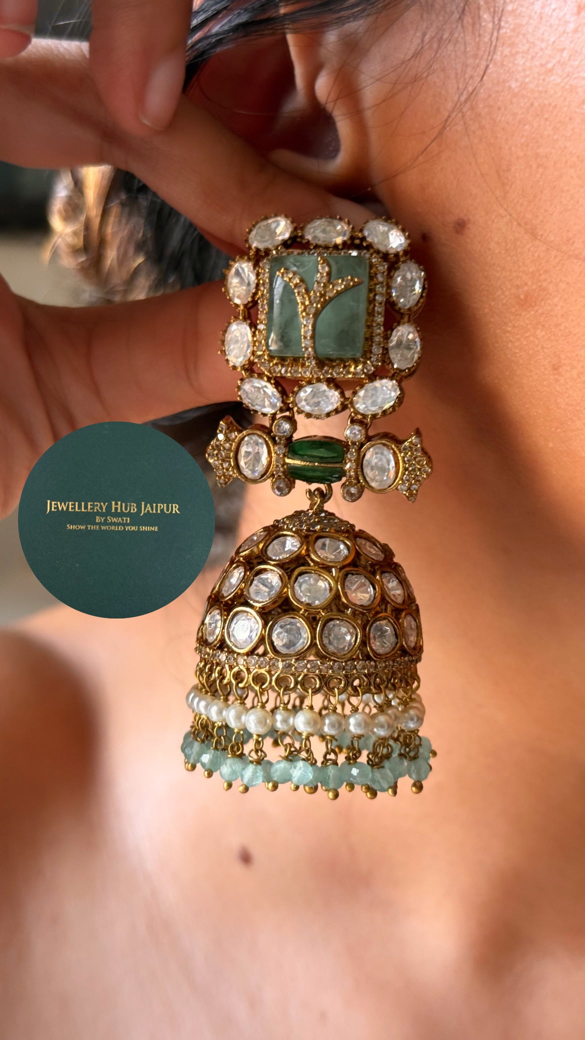Mint doublet moissanite polki jhumka