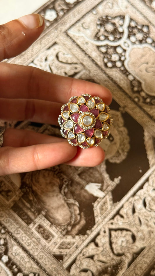 Rose quartz katdana moissanite adjustable ring