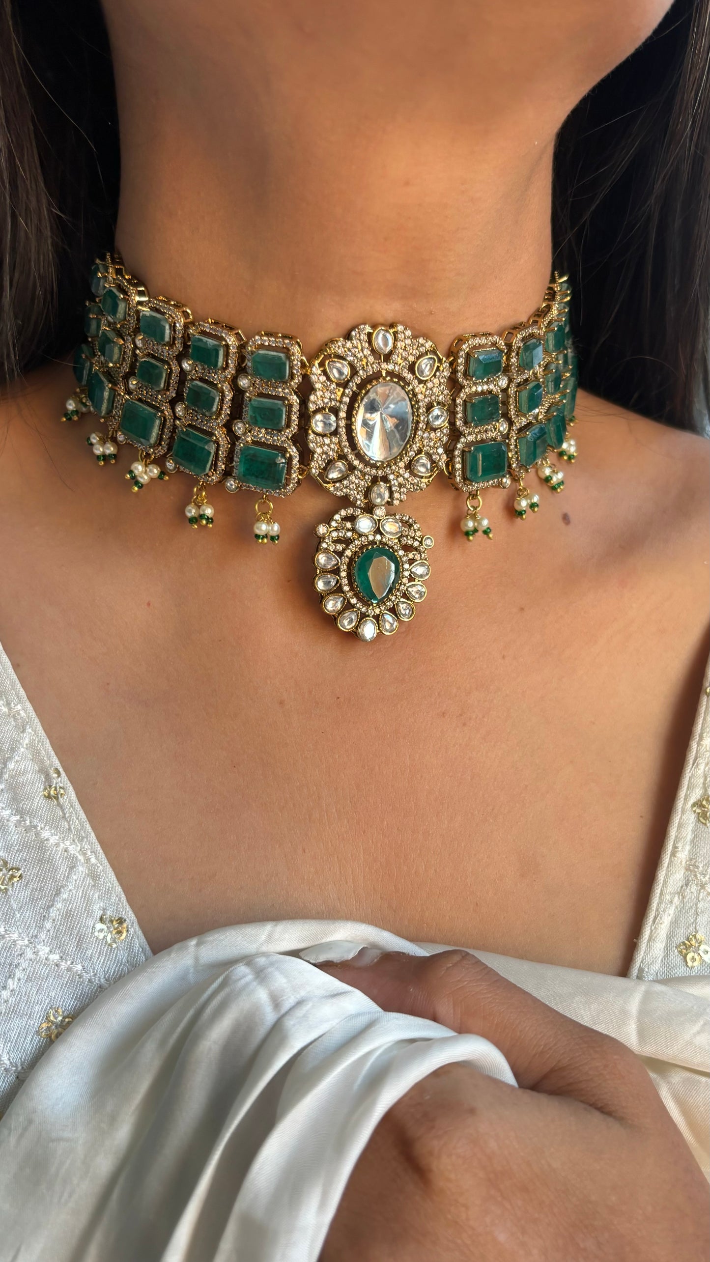Emerald doublet victorian choker