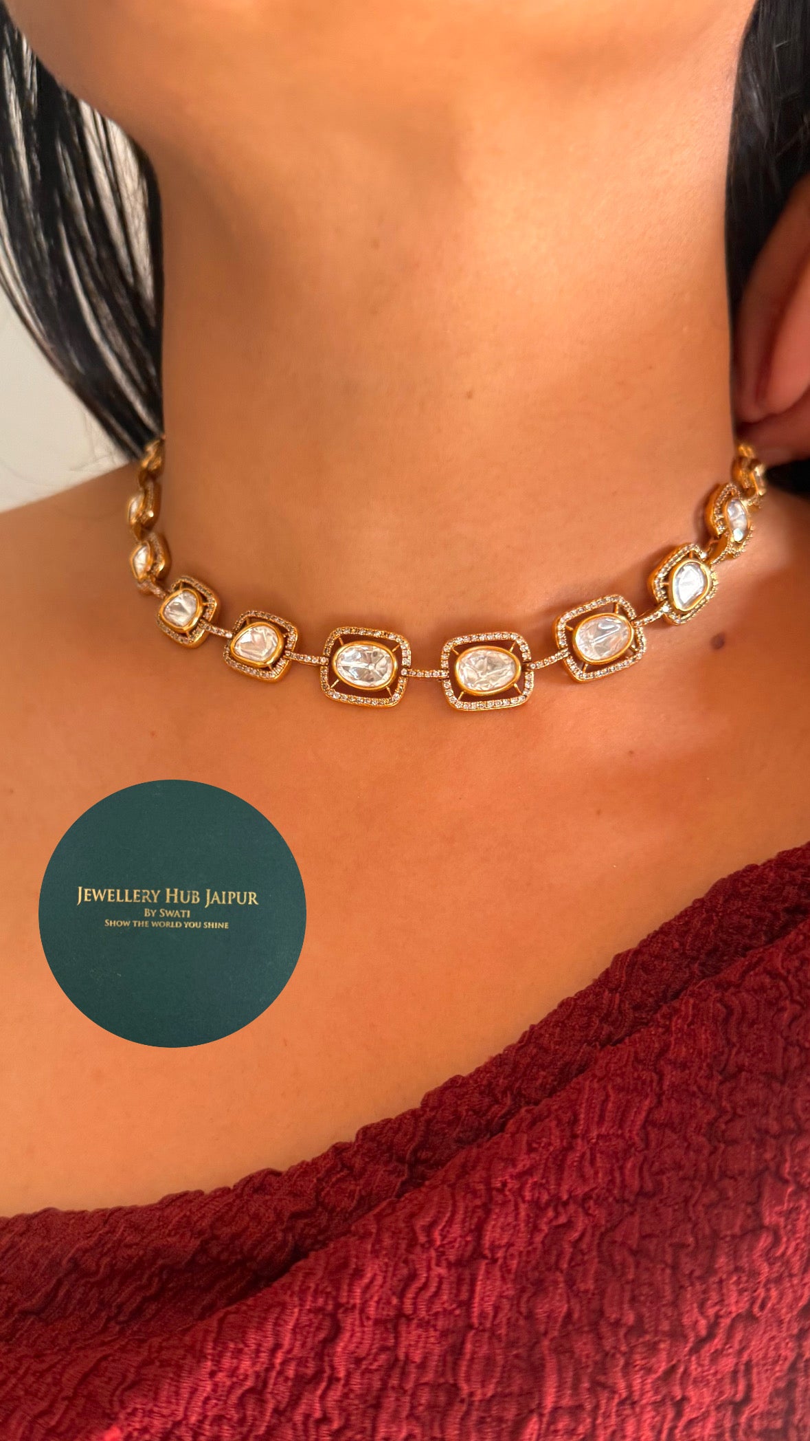 Real polki single line necklace