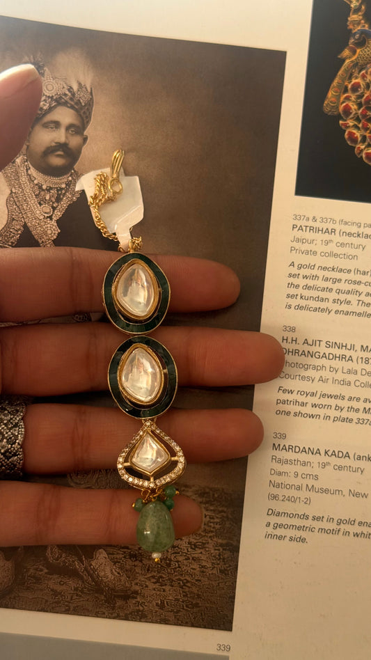 Emerald meenakari triple pendant  maangtika
