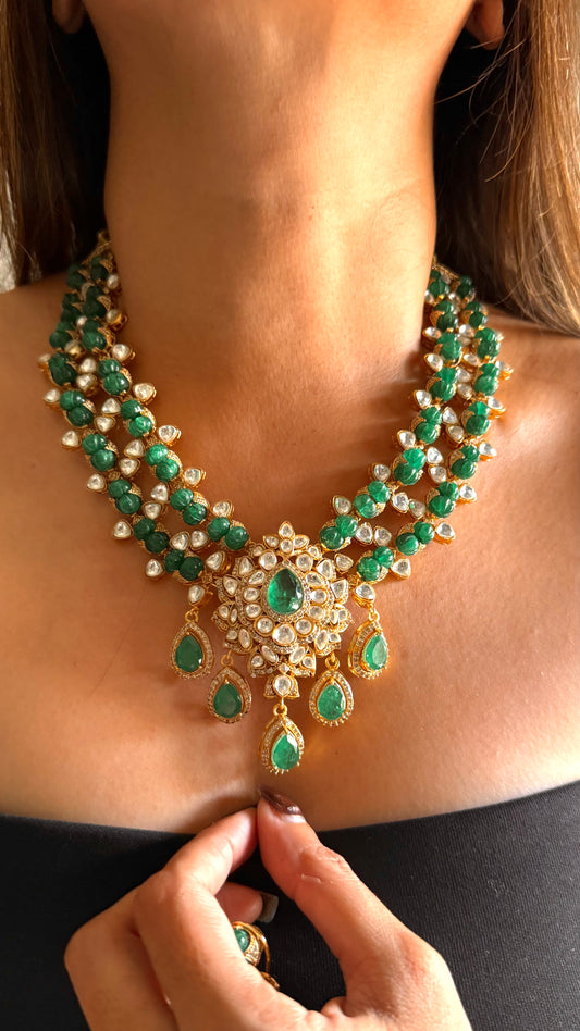 Emerald doublet moissanite dual layer set
