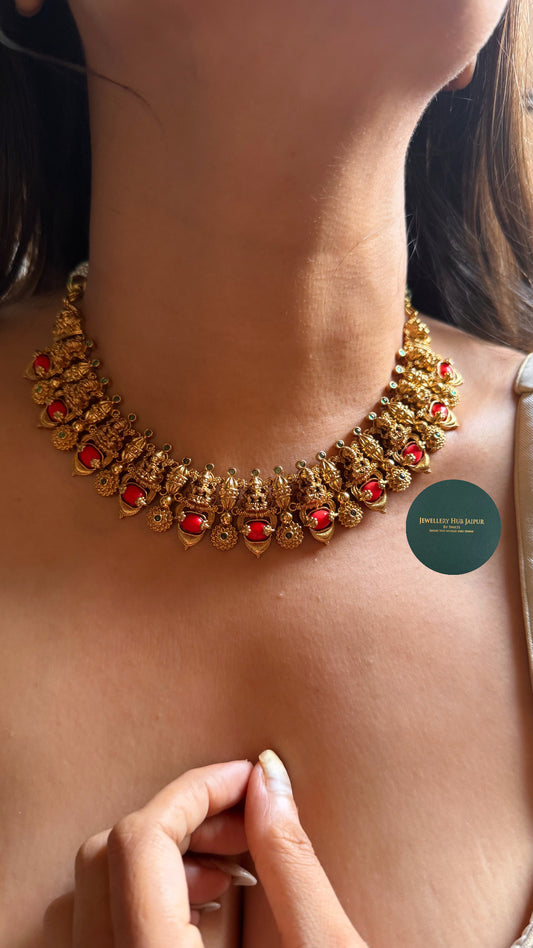 Goddess laxmi minimal potta red temple set