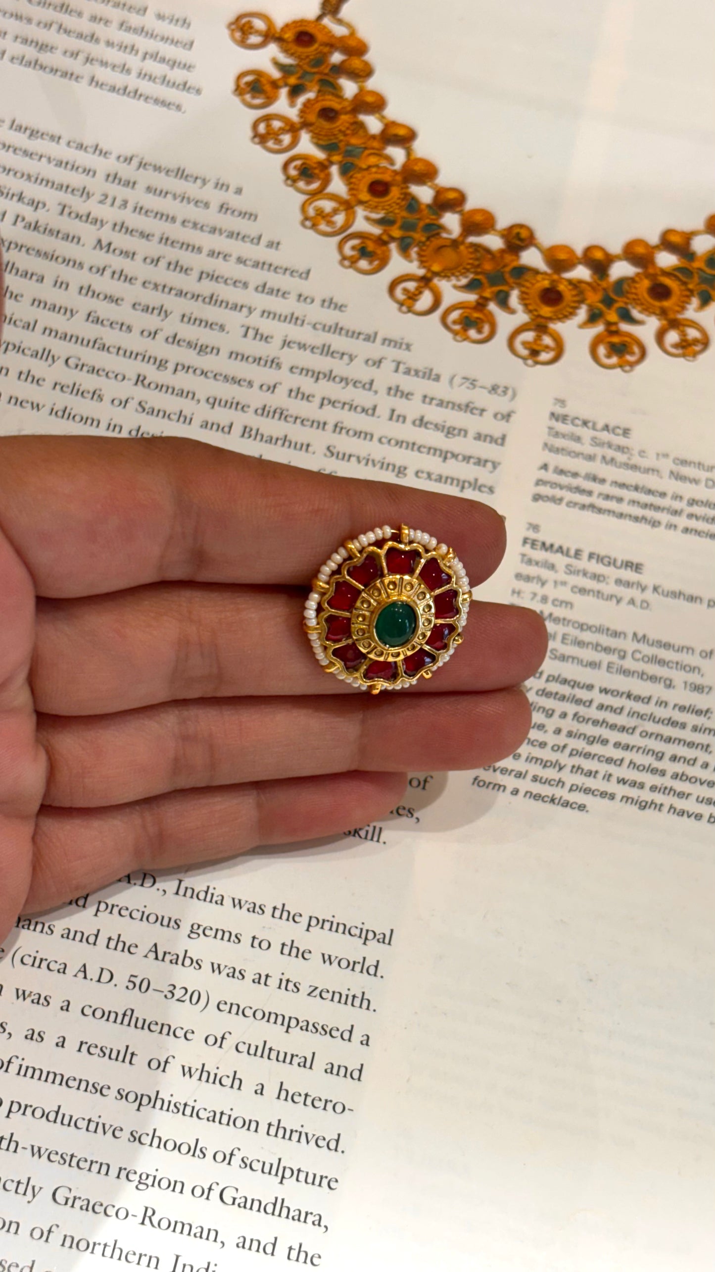Ruby & emerald floral Kundan ring