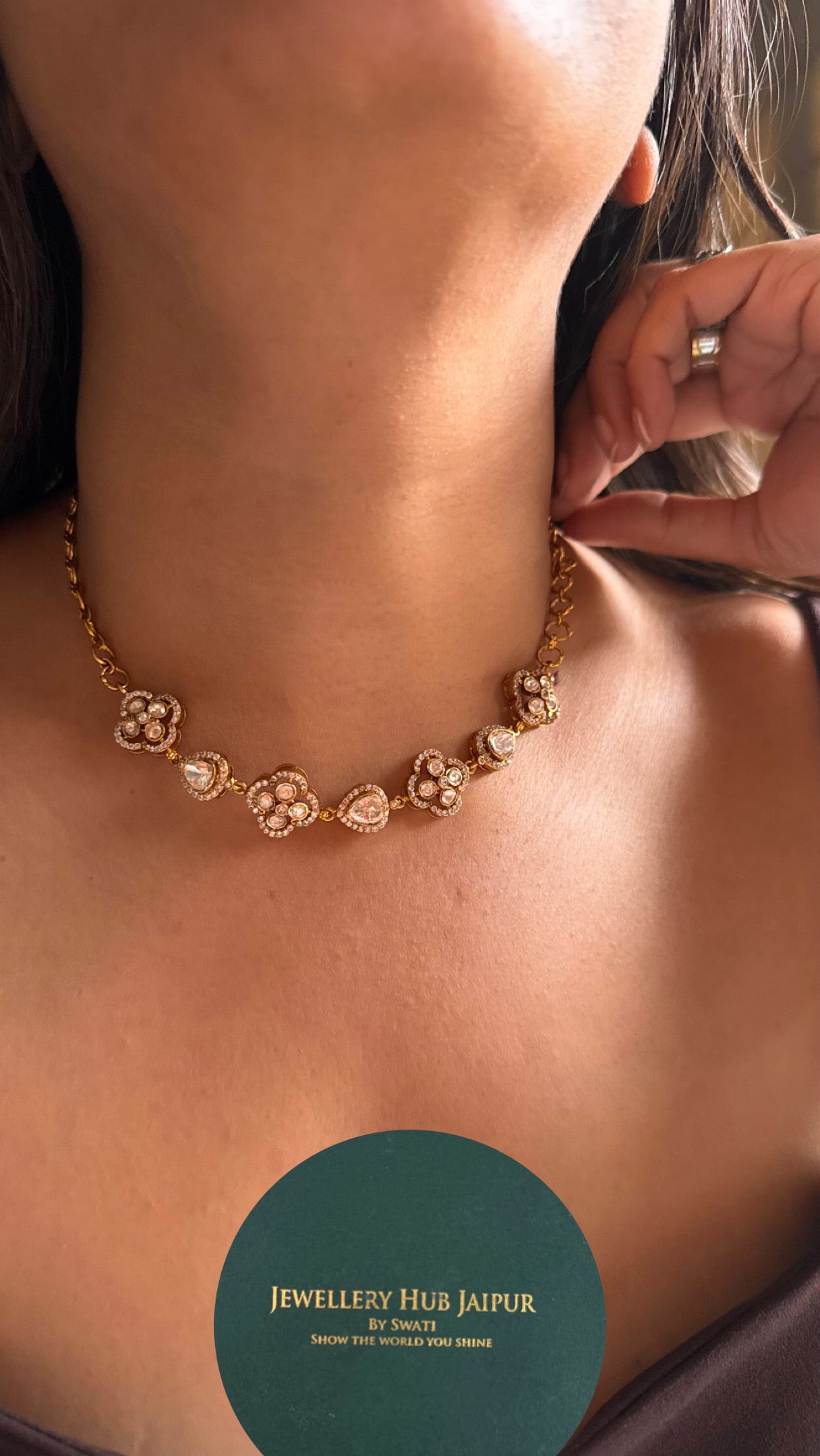 Peeli polki floral gold polish minimalist necklace