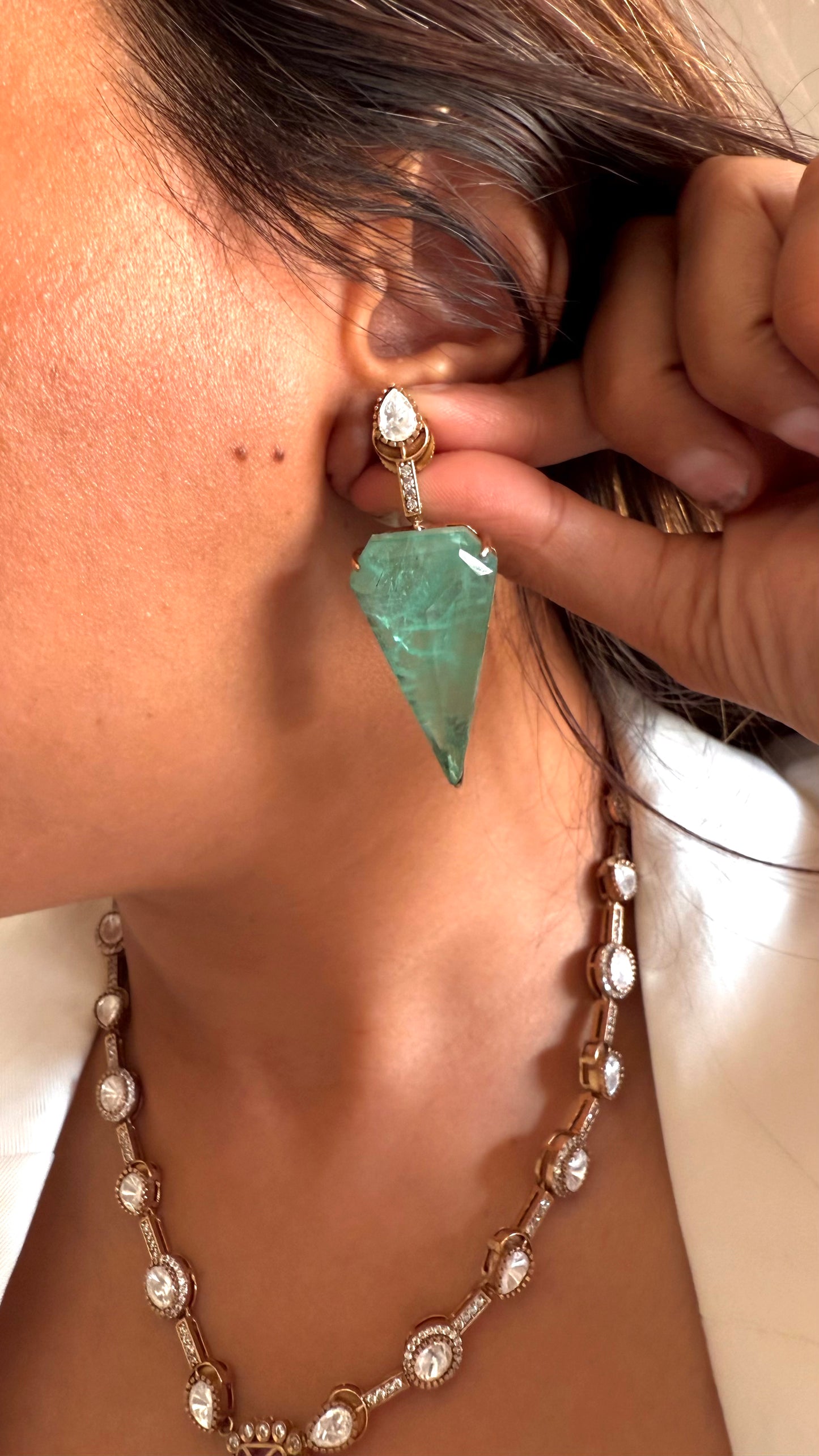 Eshvini Mint & ruby katdana moissanite mid length necklace