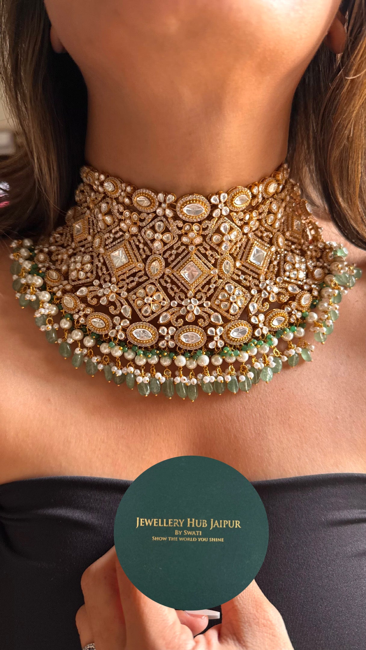 Bridal asia real moissanite with mint strawberry necklace