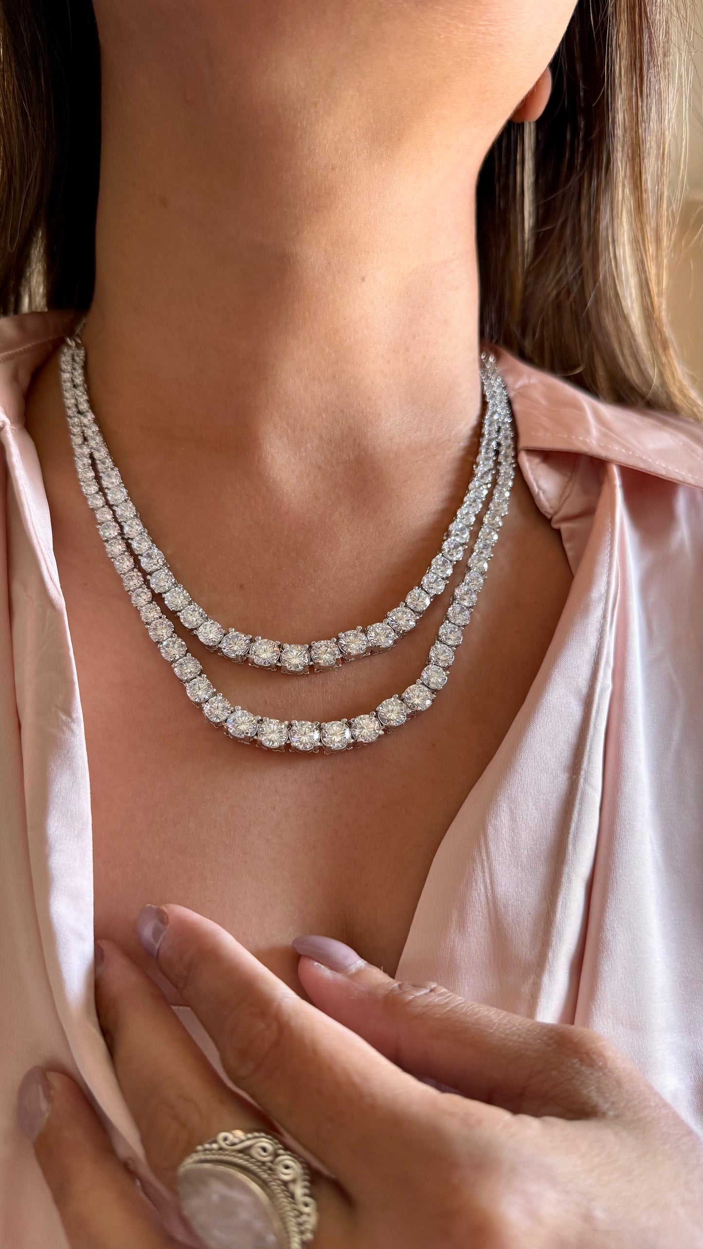 Dual layered diamond necklace