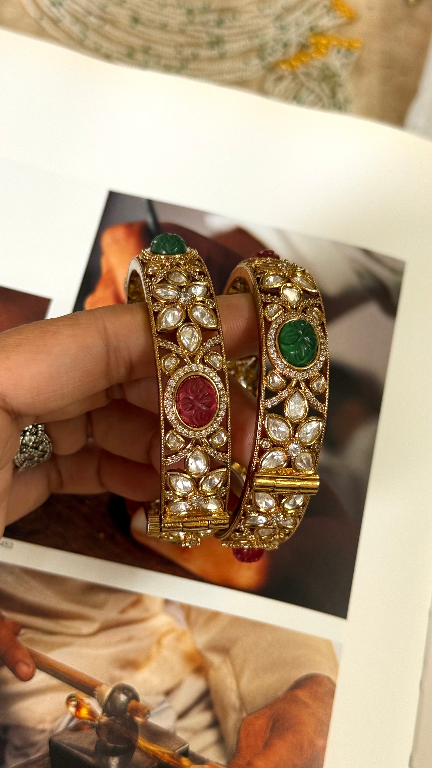 Ruby & emerald doublet moissanite openable bangle