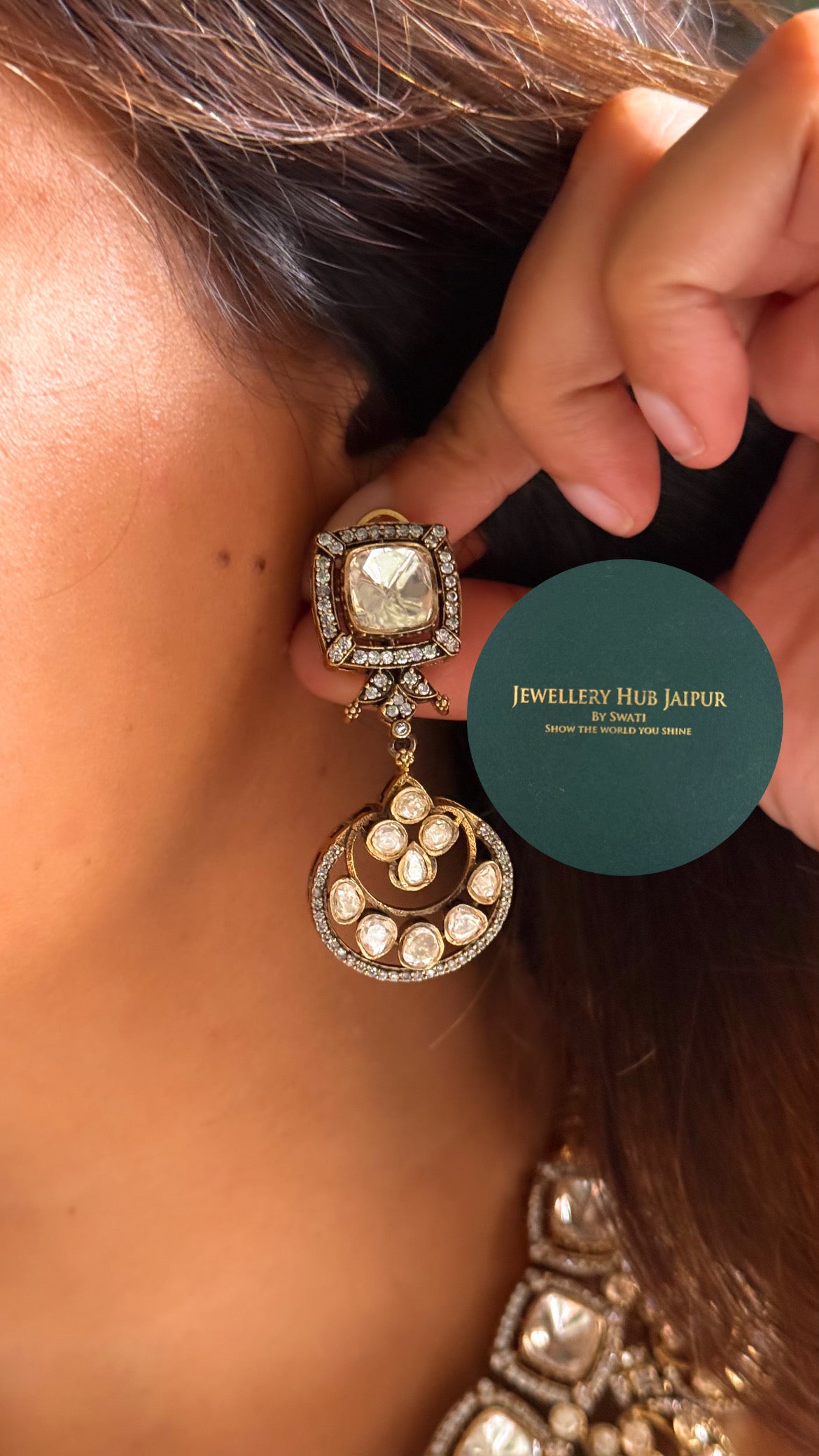 Real uncut Moissanite polki with floral design collar set