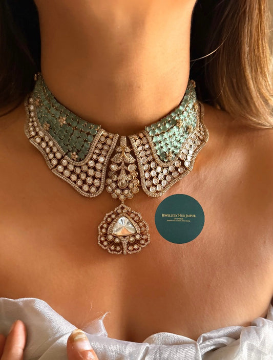 Mint & moissanite polki designer choker set