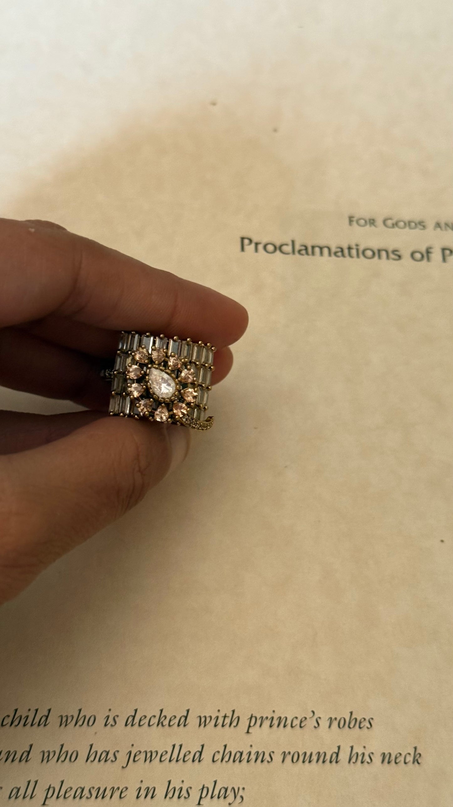 Peach moissanite uncut polki designer adjustable ring