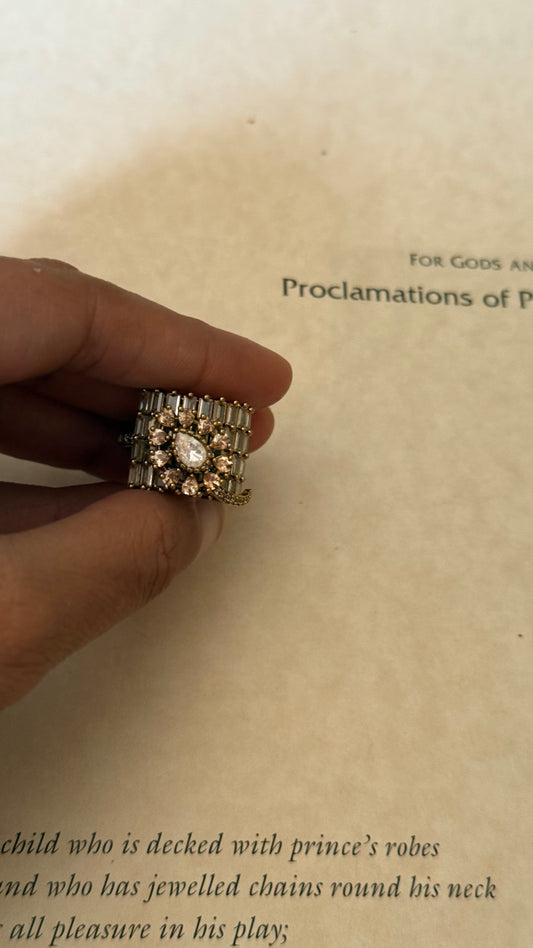 Peach moissanite uncut polki designer adjustable ring