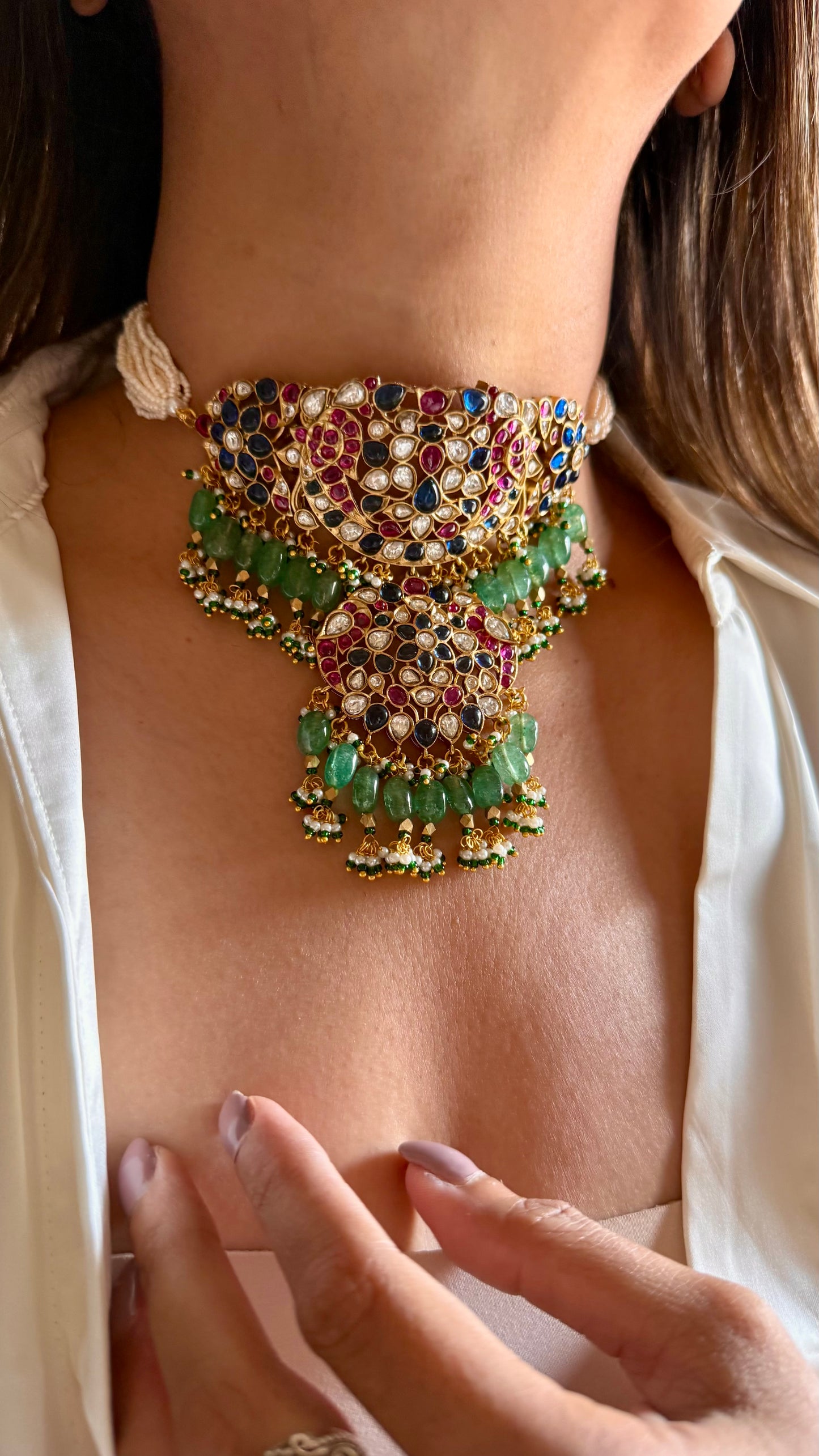 Vira Sabyasachi inspired mixed polki sapphire & ruby choker