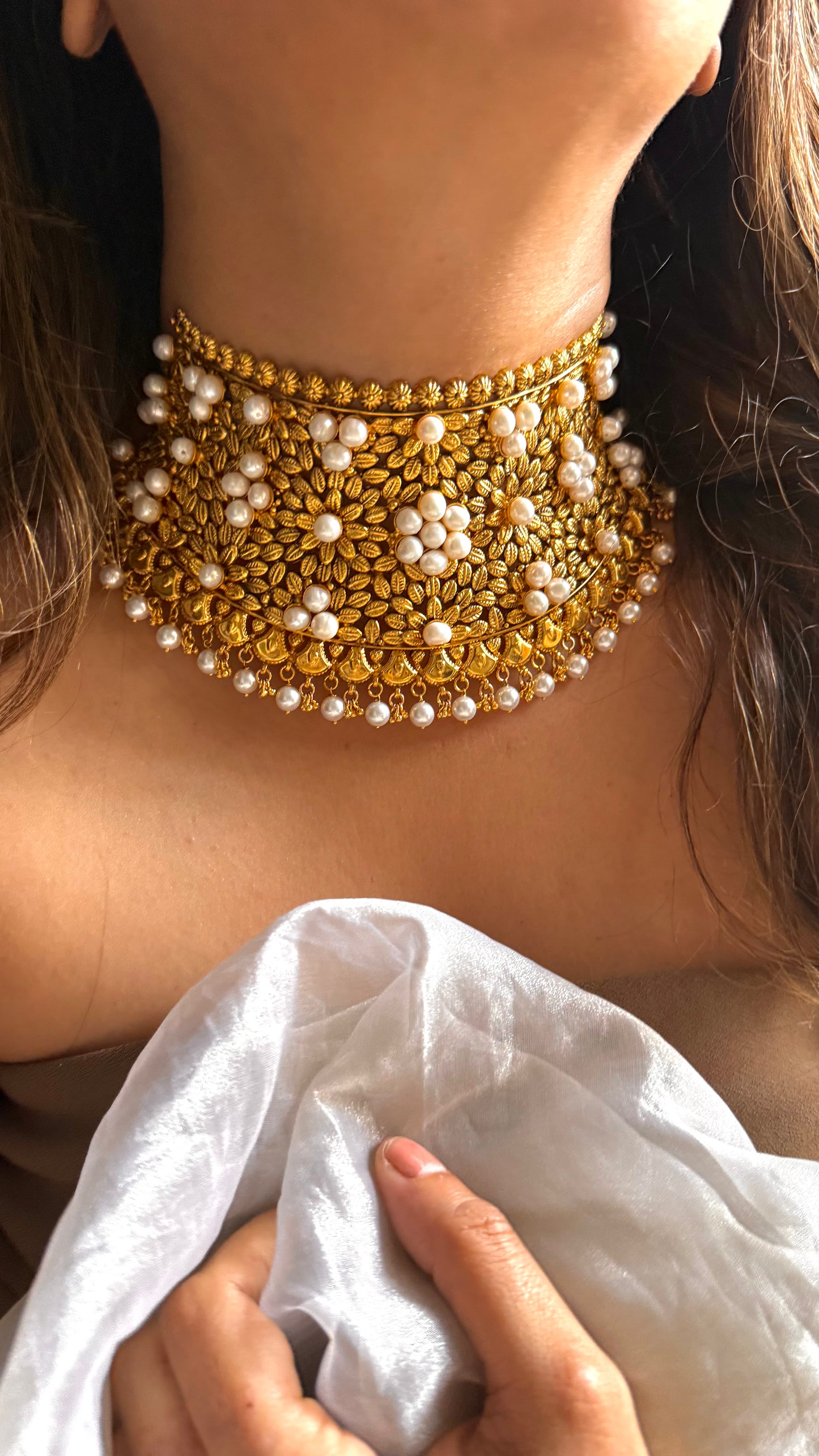 Dubai Gold inspired Floral Pearl Choker