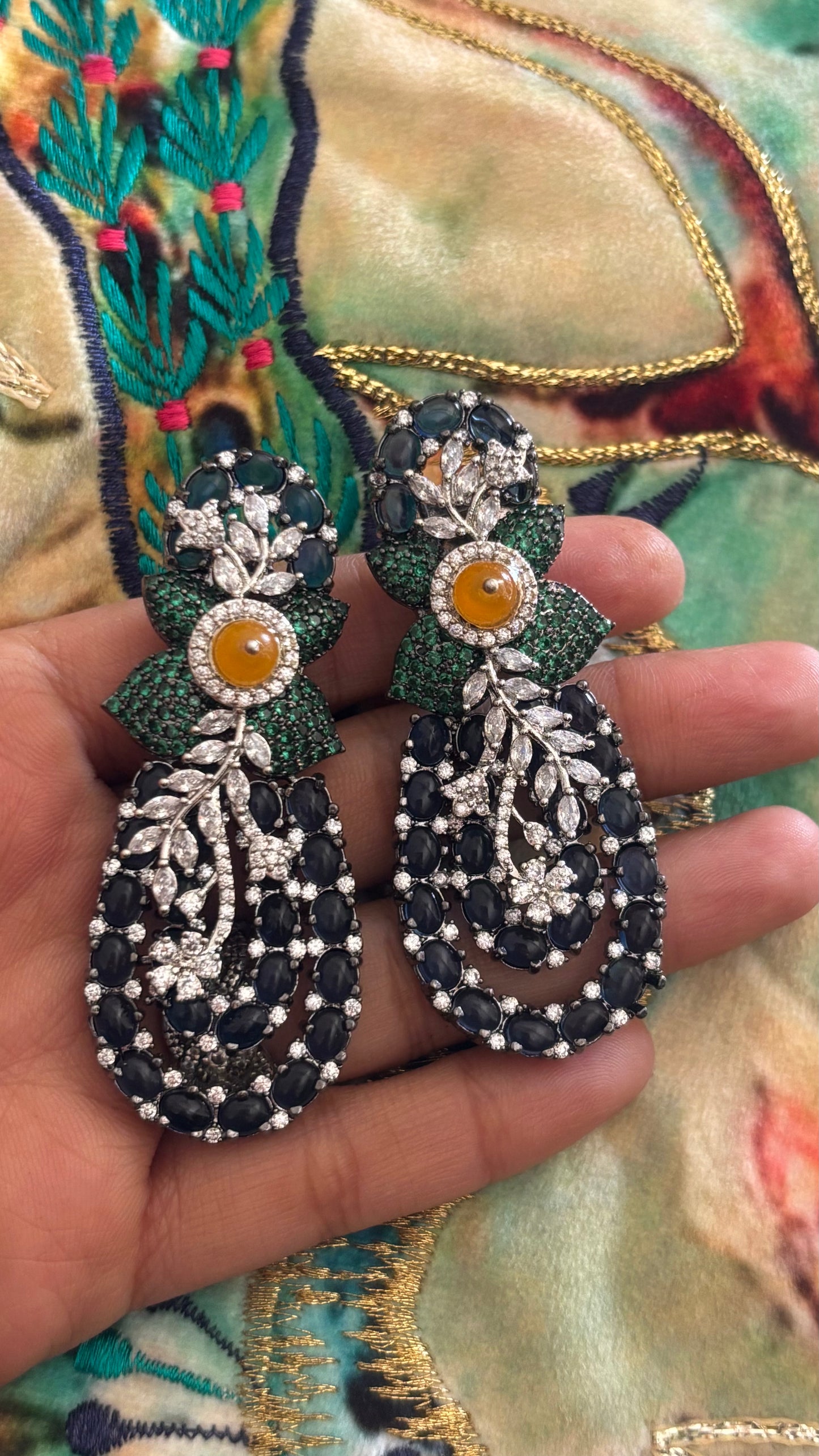 Sapphire & emerald;d diamond designer danglers