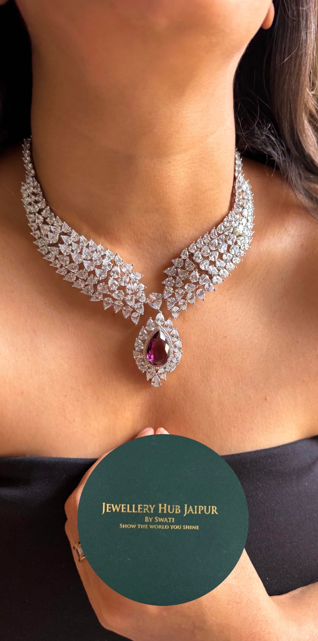 Cz diamond amythyst crystal drip necklace