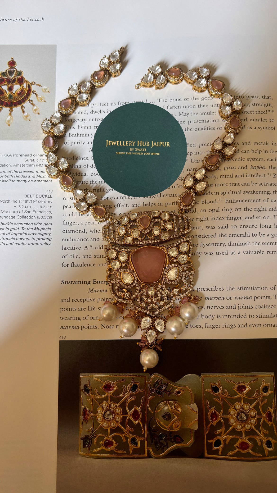 Neiza Rose quartz heritage moissanite collar necklace with earrings