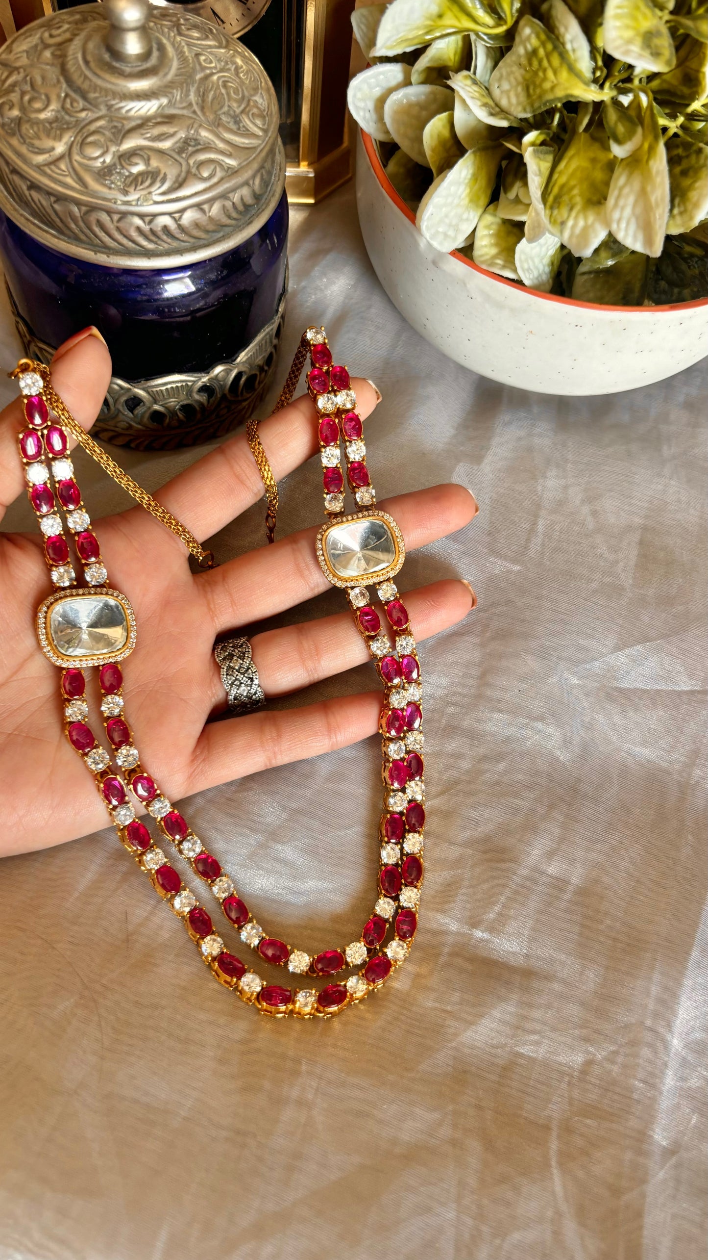 Damyanti Ruby polki necklace with earrings