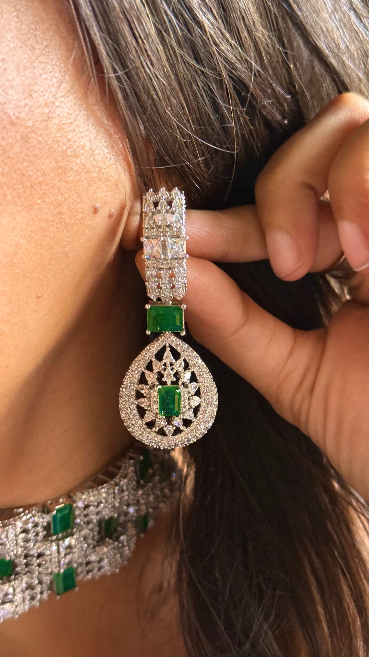 Emerald majestic crystal diamond Necklace