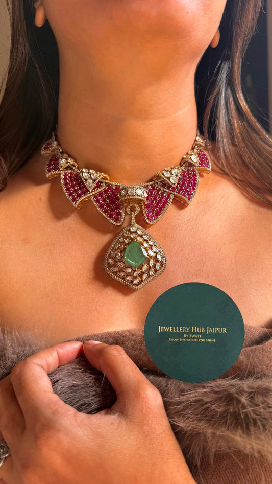 Designer Ruby & mint collar necklace