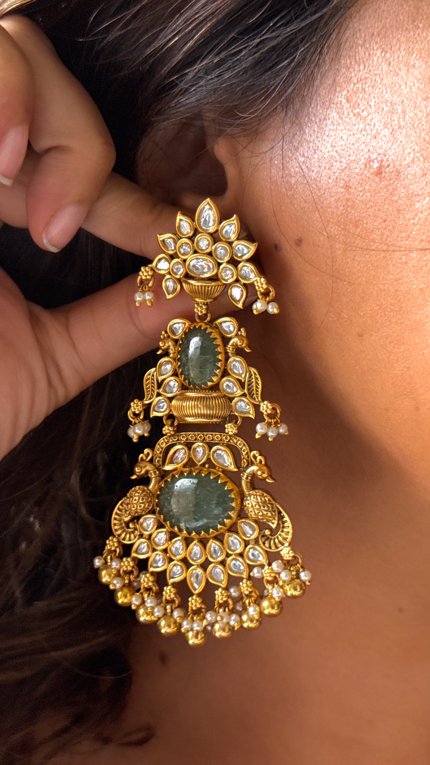Sage Green Polki Danglers
