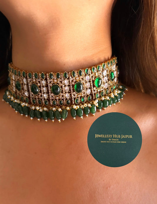 Karishma Emerald doublet moissanite choker