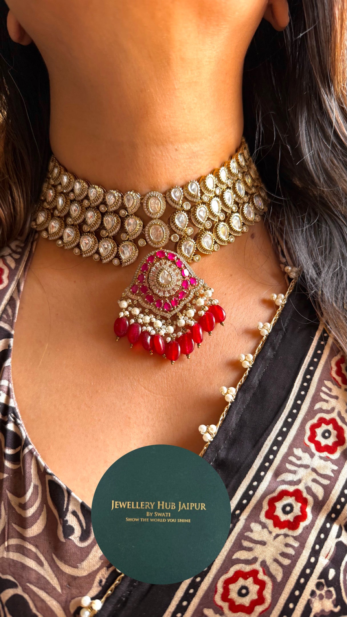 Heritage Ruby victorian triple line choker set