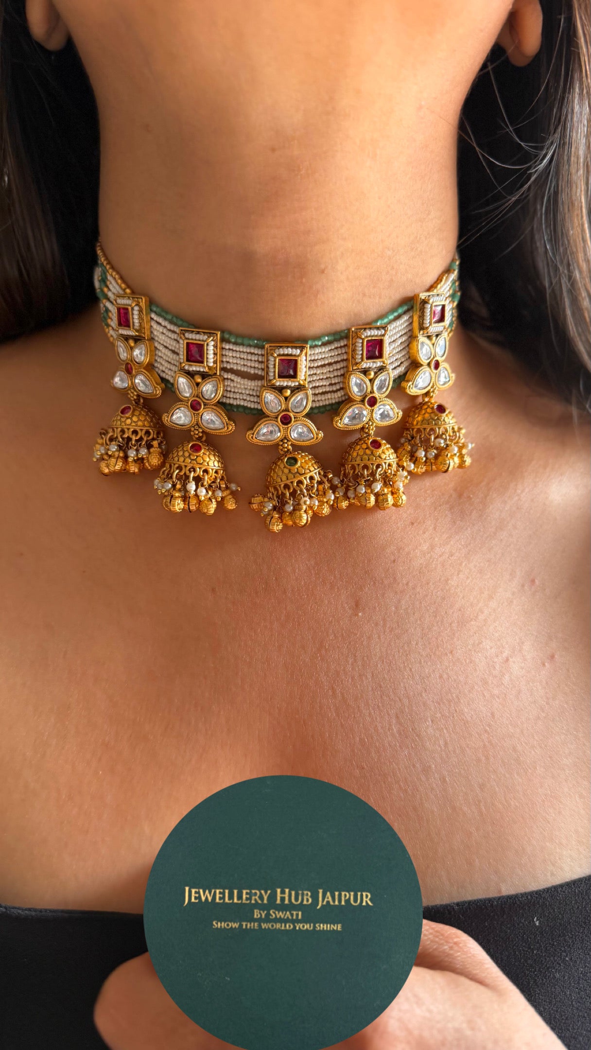 Ruby & emerald jhumki heritage necklace