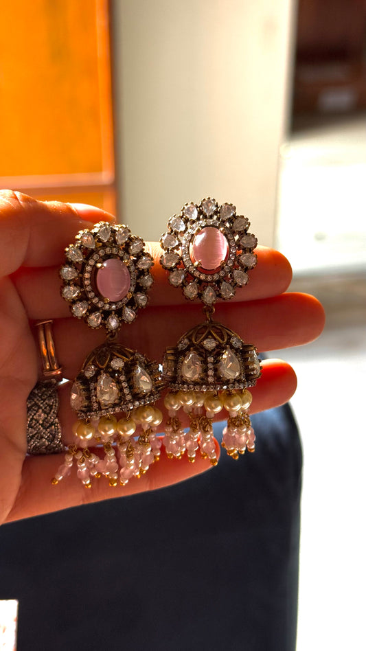 Rose quartz moissanite victorian jhumki