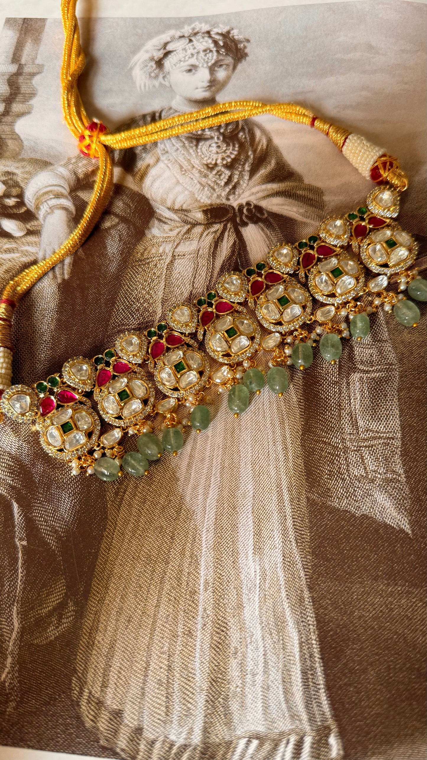 Real moissanite Emerald floral & rani pink leaves set