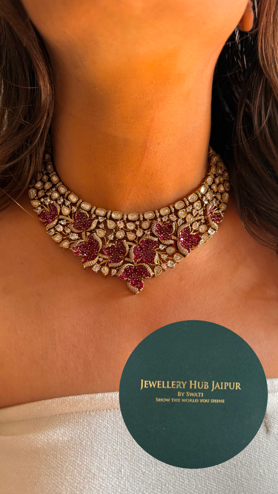 Ruby takkar victorian polki neckalce