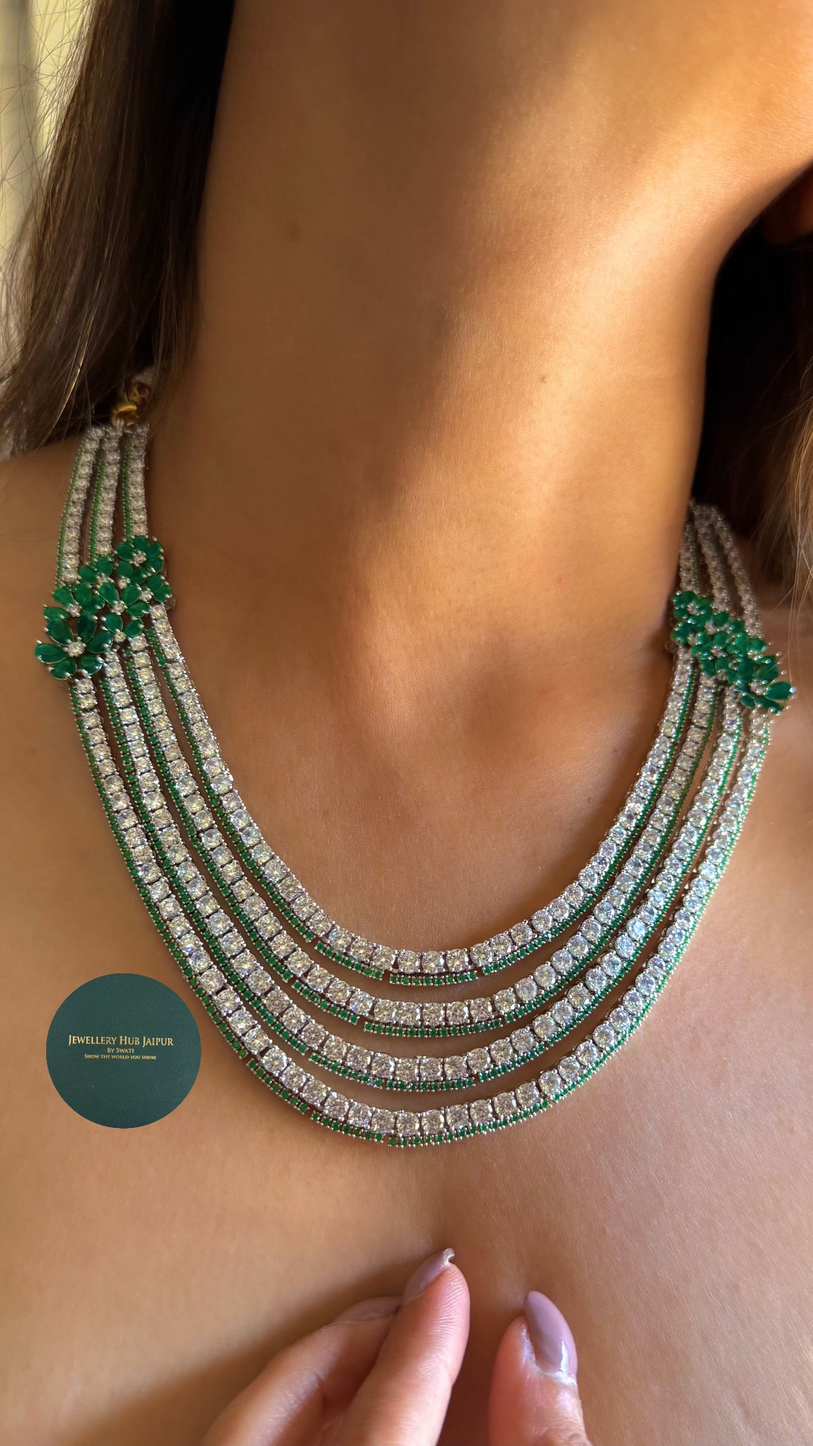 Eshaanya Tripple layer floral emerald cz diamond