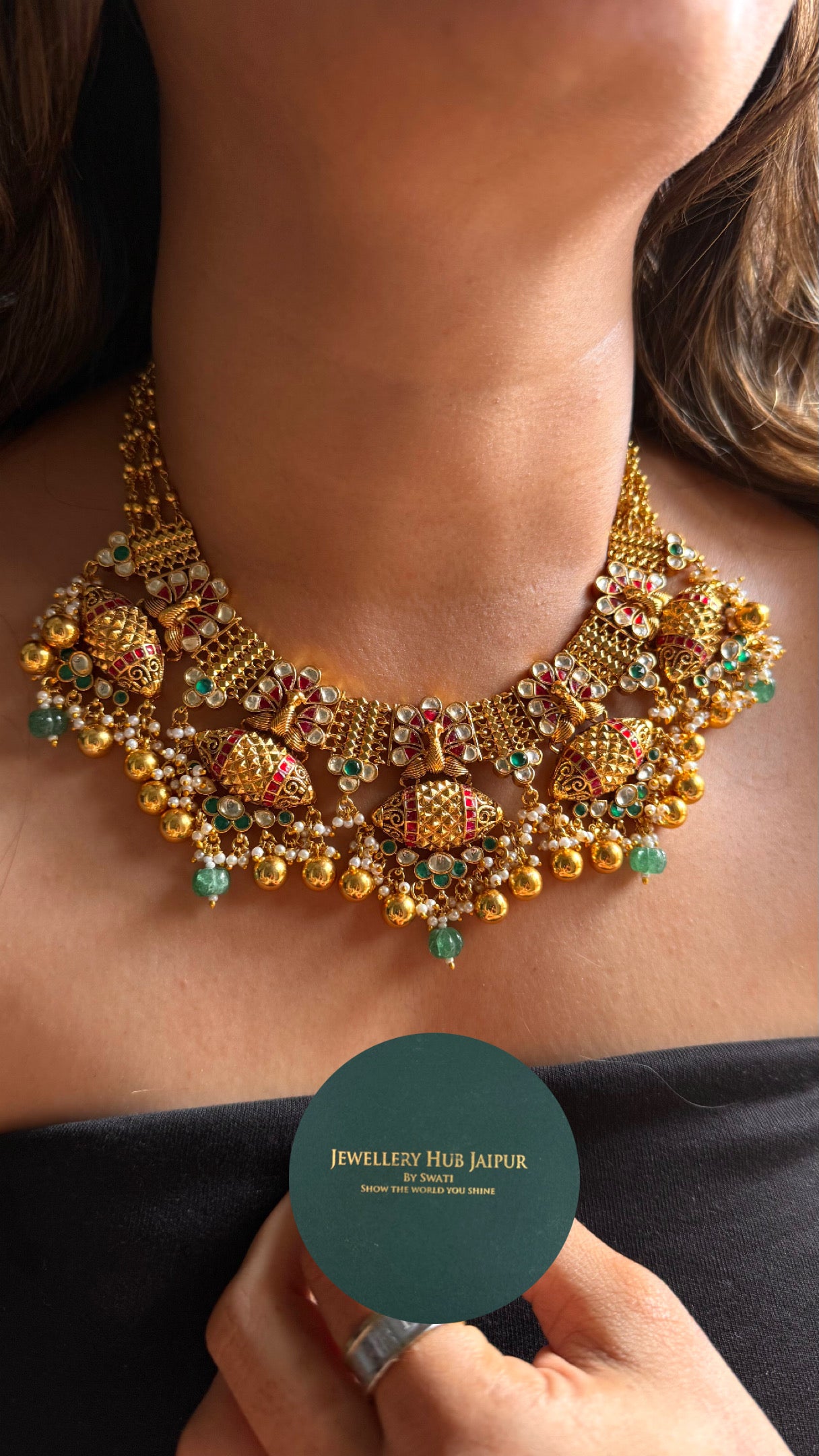 Heritage peacock inspired paachi Kundan necklace