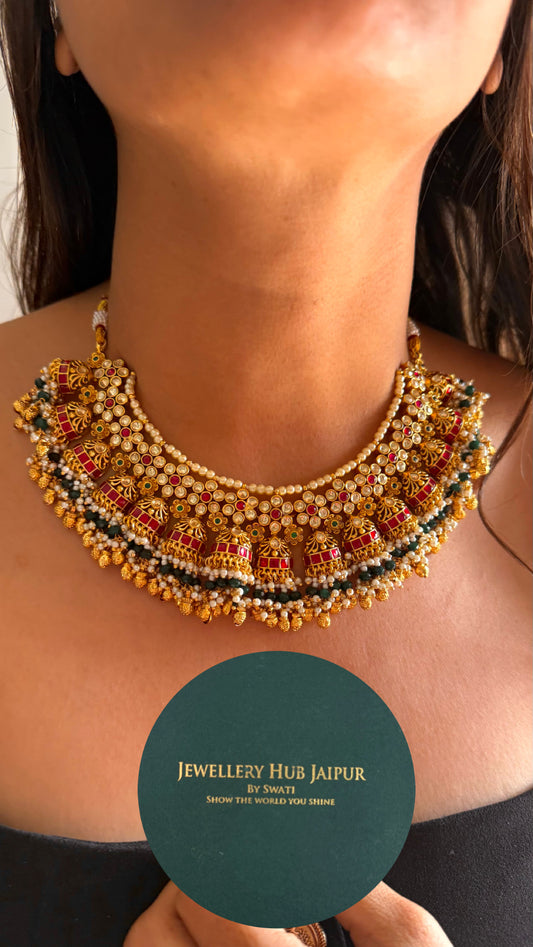 Heritage Rajwadi floral gold beads collar necklace