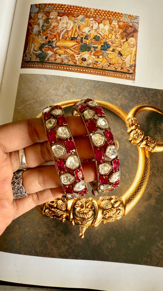 Ruby moissanite polki openable bangle
