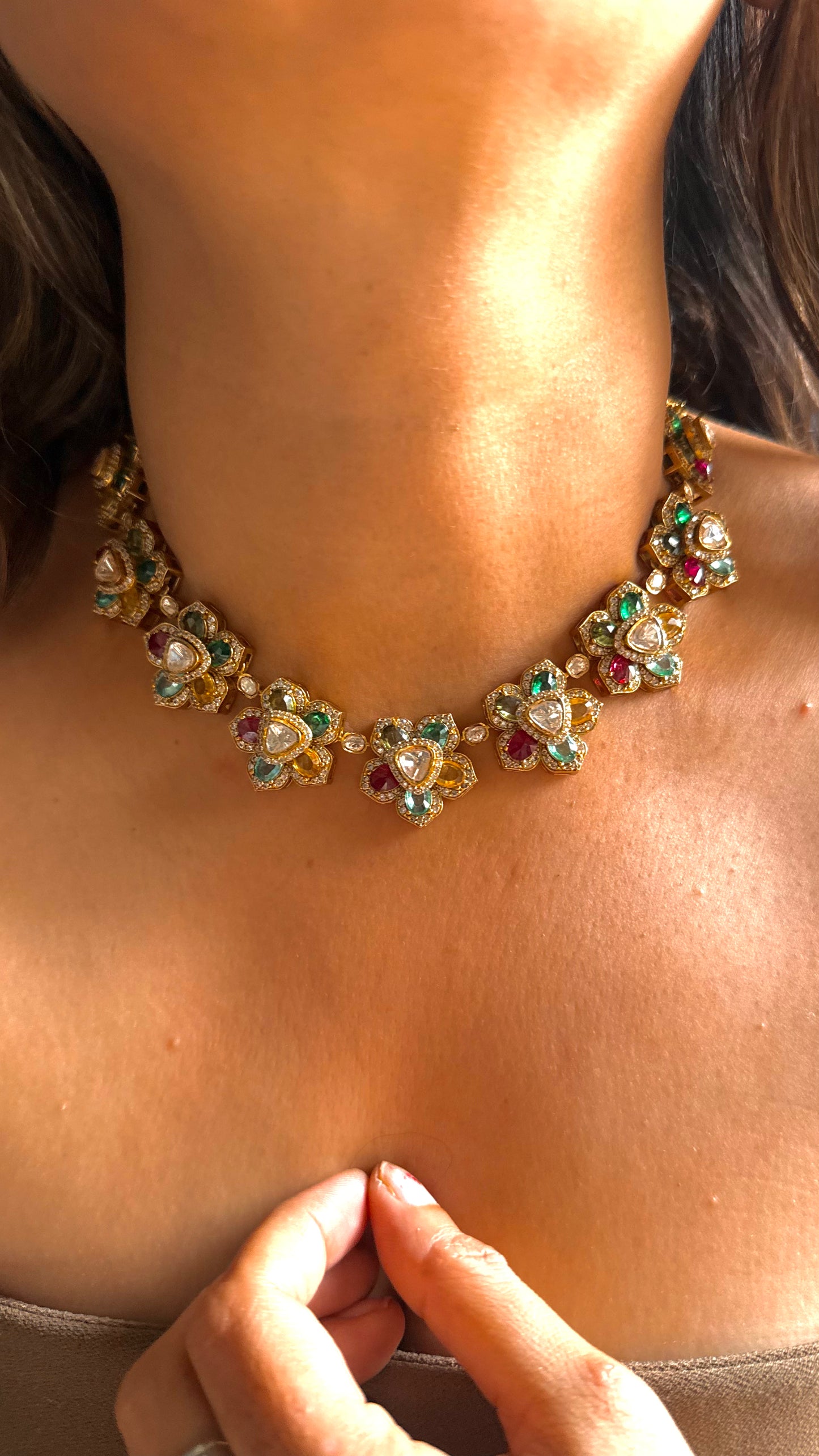 Floral peeli polki multi color statement necklace