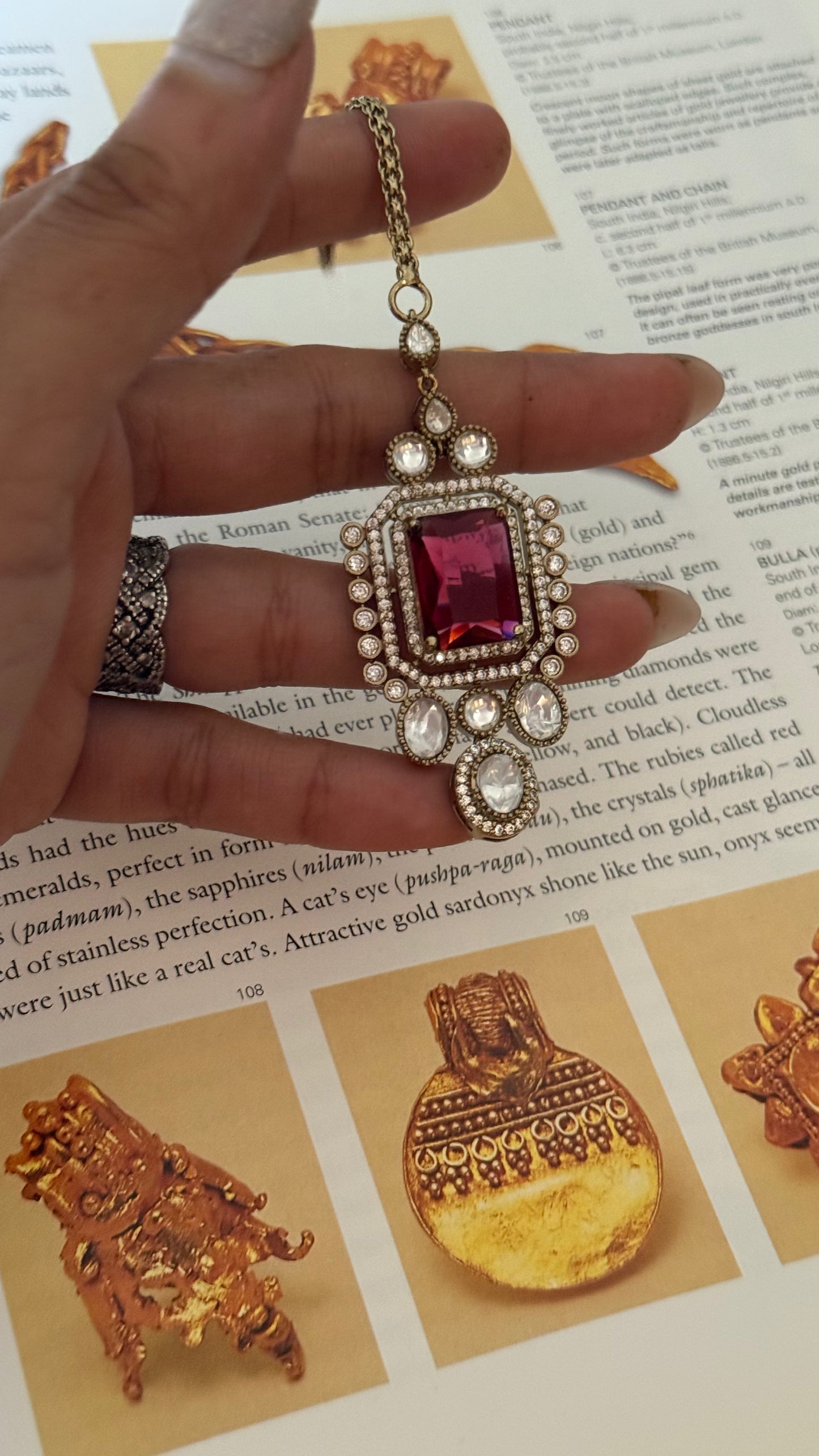 Ruby doublet Moissanite maangtika