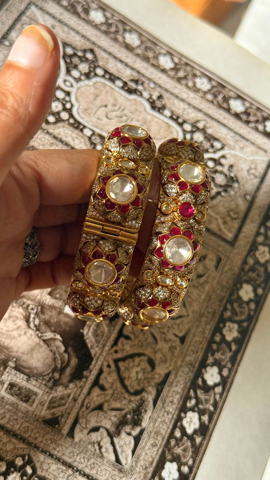 Rani pink floral moissanite Victorian openable bangle