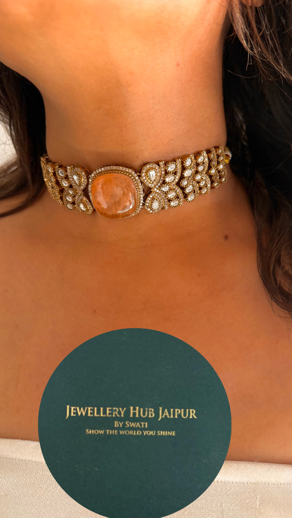 Peach moissanite Victorian choker