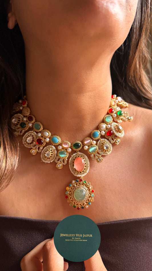 Sabyasachi inspired navratna(mint) Necklace