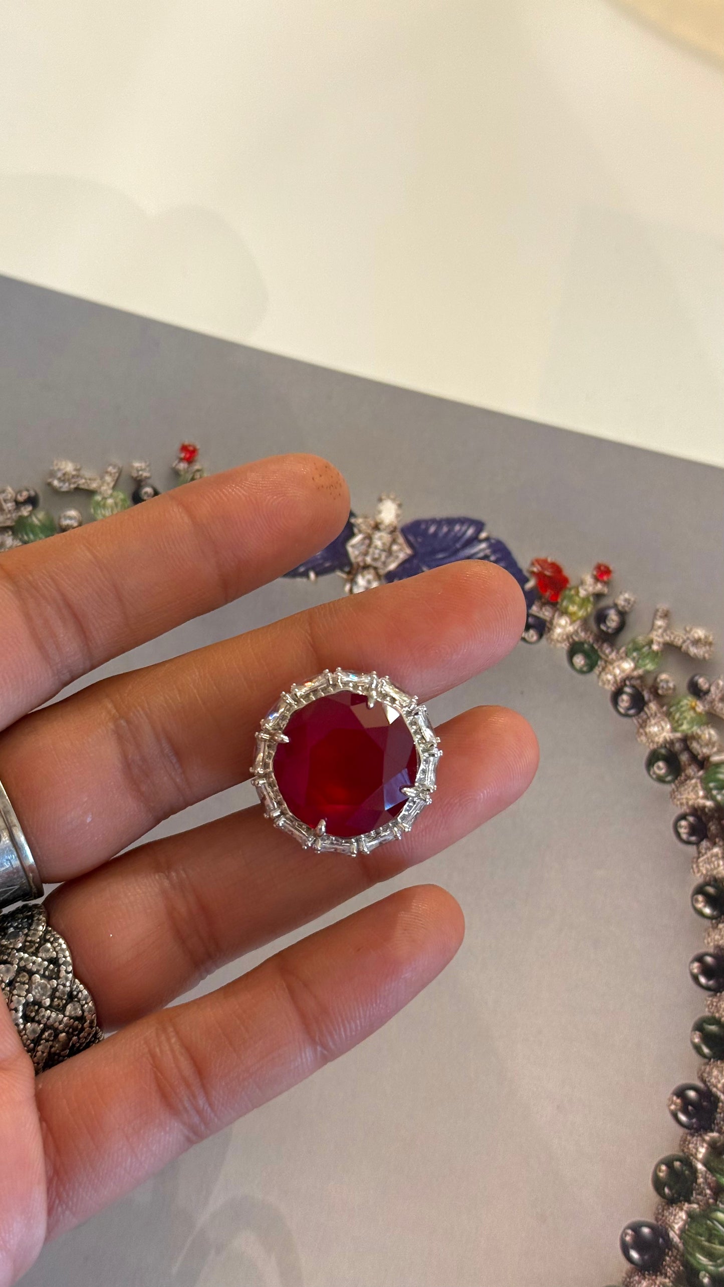 Ruby Cz Diamond Round Doublet Cocktail ring