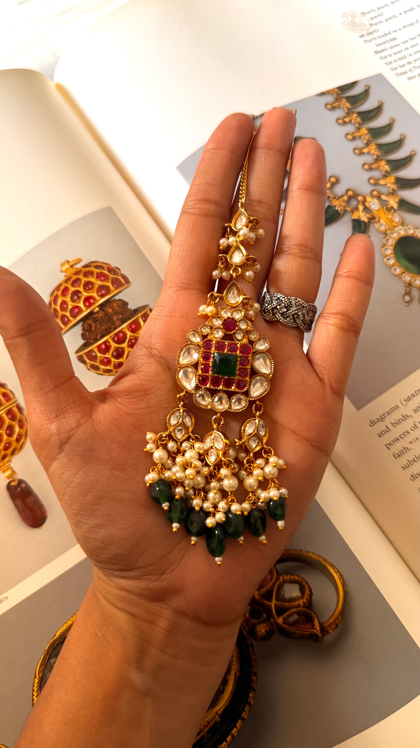 Emerald & ruby moissanite maangtika