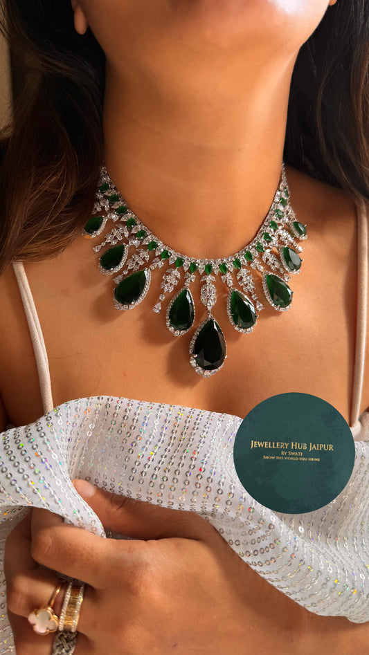 Emerald cocktail diamond statement necklace