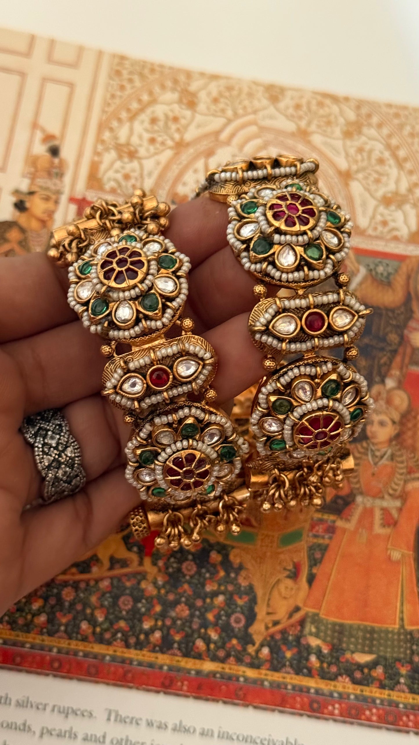 Rani pink & emerald floral rajwada openable bangle