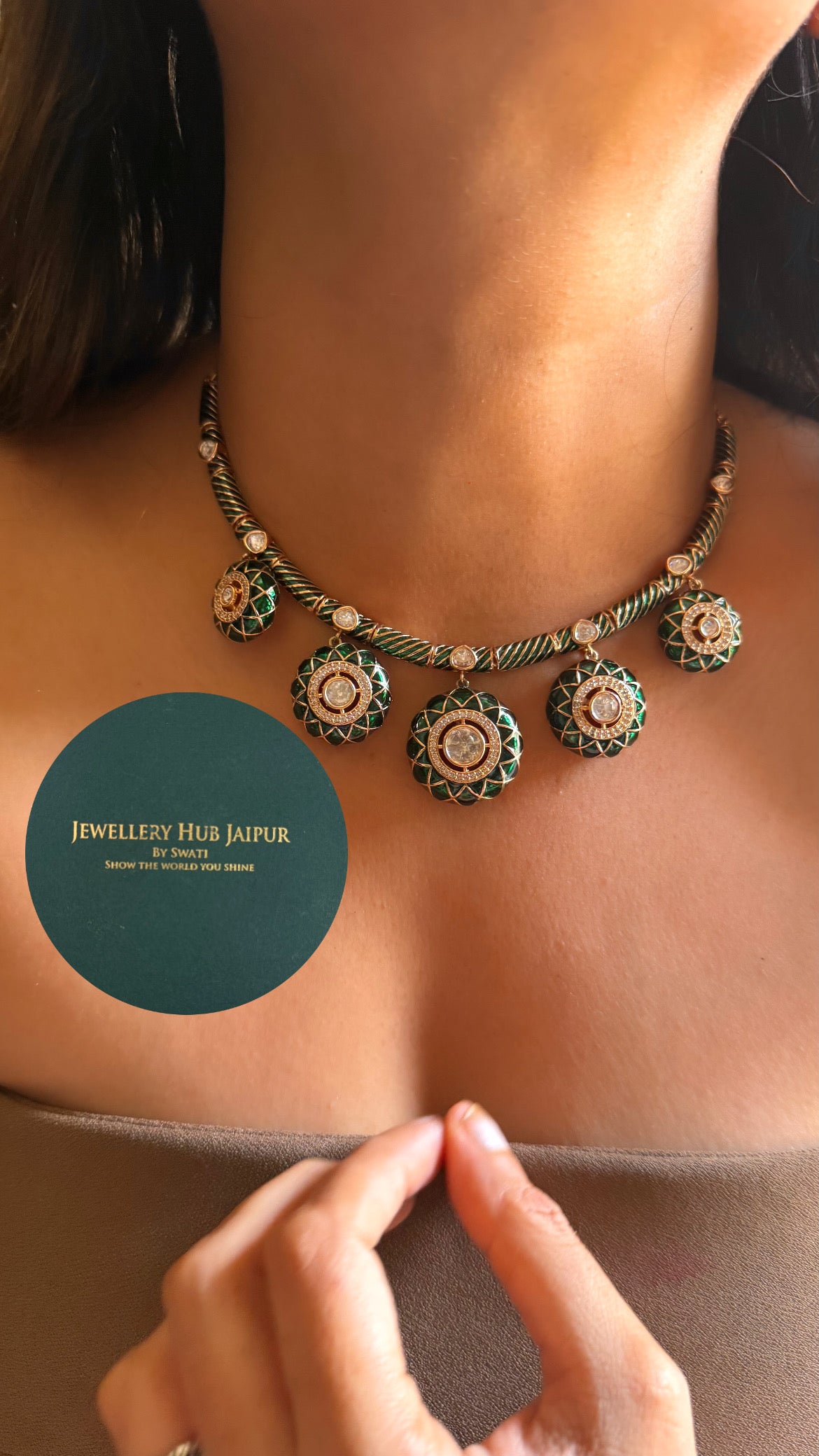 Emerald katdana & moissanite polki hasli