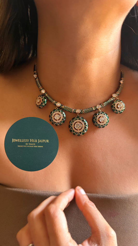 Emerald katdana & moissanite polki hasli